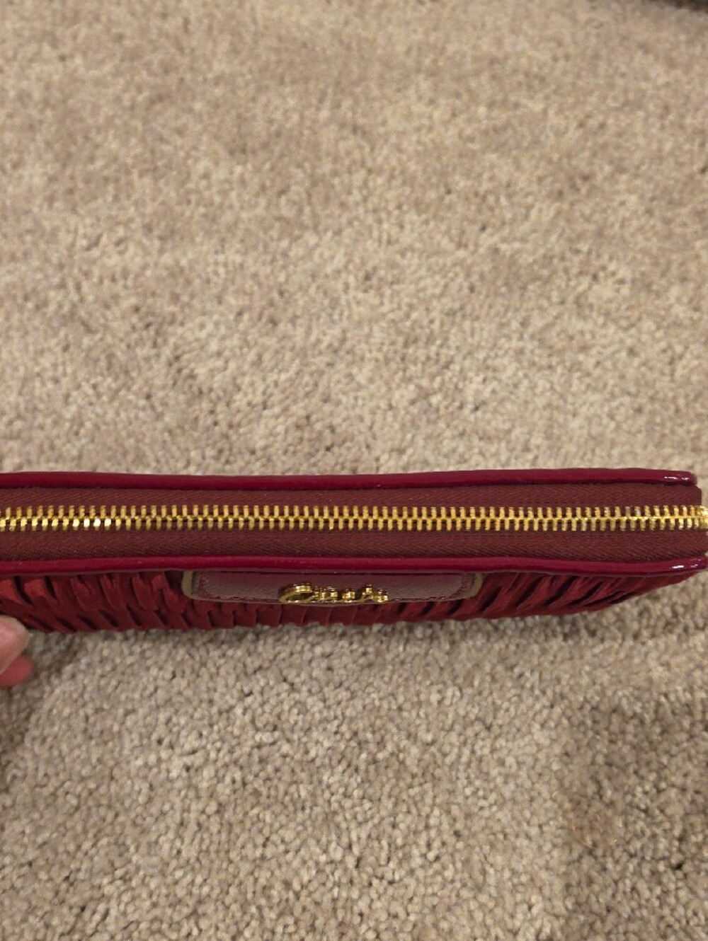 Coach Ashley Burgandy Ruched Zip-Around Wallet with Gold Logo - Picture 5 of 7